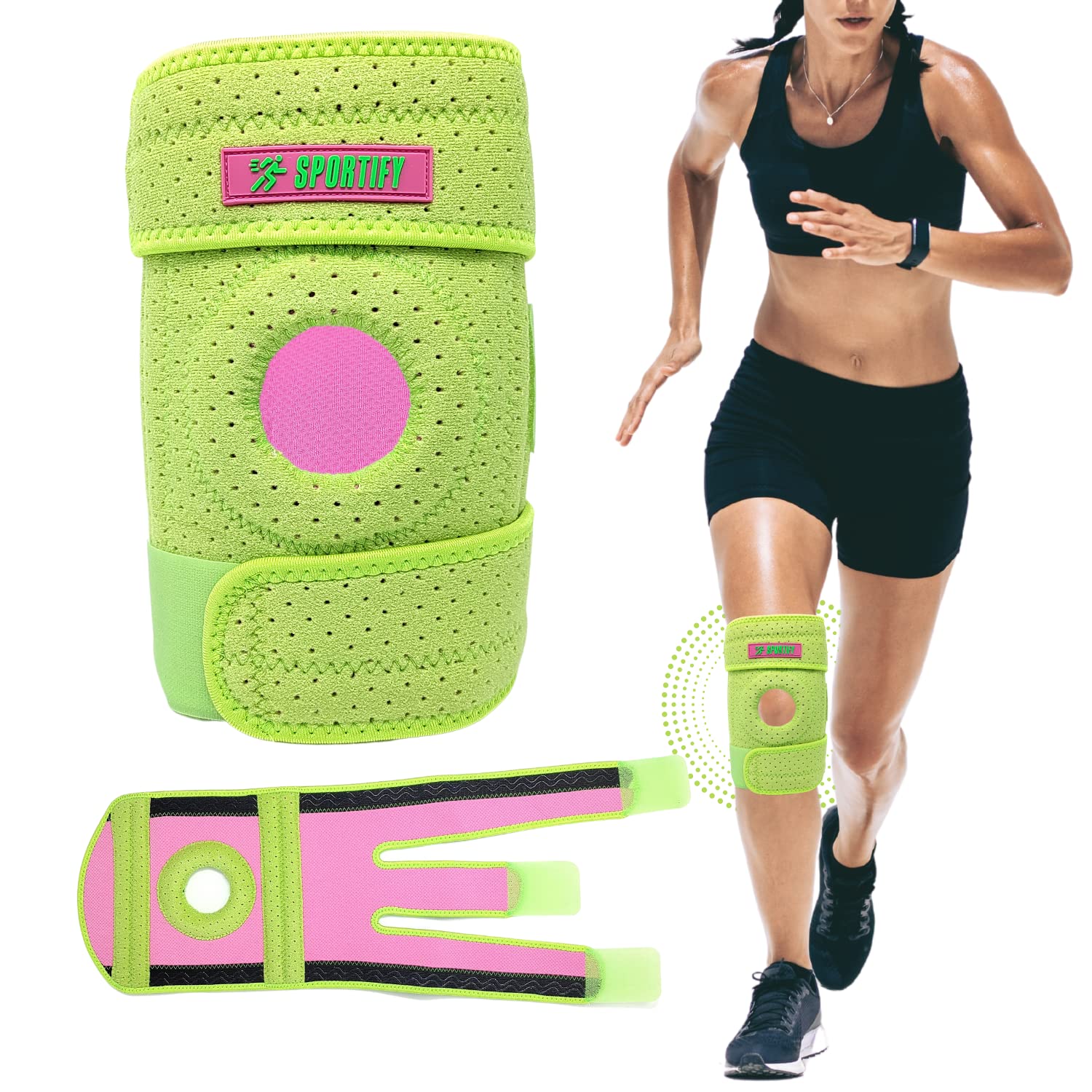  PJRYC Rodilleras deportivas de fitness, soporte de vendaje,  manga de compresión deportiva de nailon elástico para baloncesto (color:  verde, tamaño: XL) : Salud y Hogar